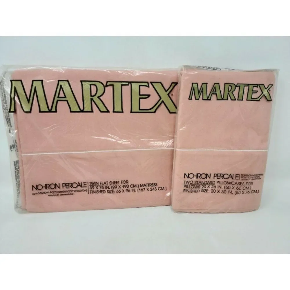 VTG NOS MARTEX TWIN FLAT SHEET PILLOWCASE NO IRON